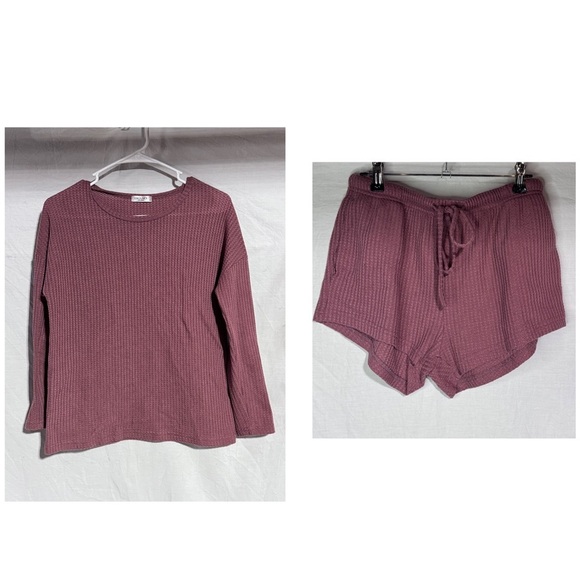 Ekouaer Other - Ekouaer pink mauve waffle knit top and short pajama set Size Medium